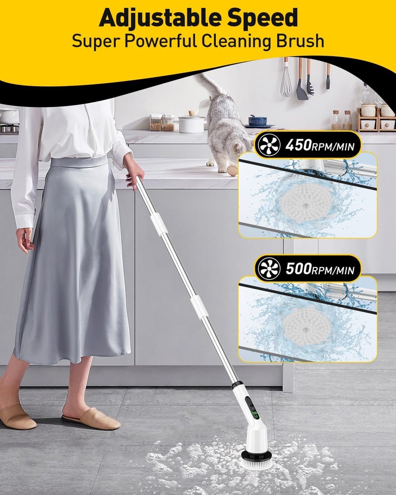 CTMAST Electric Spin Scrubber for Cleaning Bathroom, Shower Scrubber Cordless Cleaning Brush with IPX7 Waterproof & 2 Speed, 3 Brush Heads, Bathroom Cleaning Supplies for Shower Tub Kitchen Tile Toilet White - Image 3